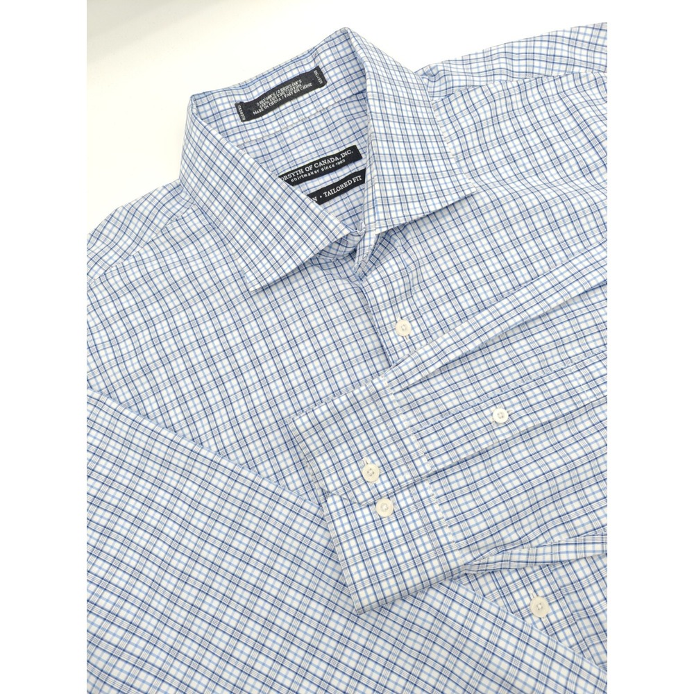 Forsyth of Canada Mens 17.5x37 Blue Check Non Iron Tailored Fit Dress Shirt J407